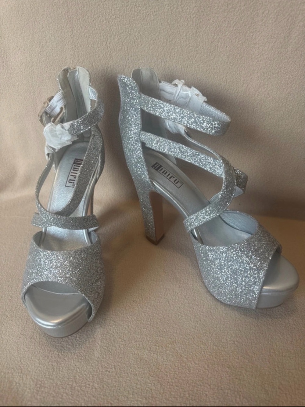 IDIFU Silver Glitter Strappy High Heel Sandals